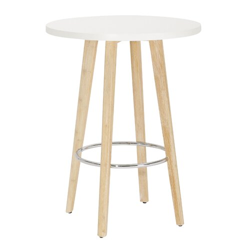 Delzora Counter Table In White Washed Wood With White Wood Top And Chrome Footrest By Corrigan Studio® 